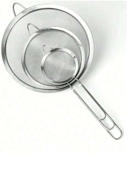 3pcs/1pc  Large/Medium/Small Stainless Steel Juice/Soy Milk Strainer, Oil Skimmer, Dumpling Strainer With Hook, Coffee Filter Spoon, Sifting Spoon, Flour Sieve