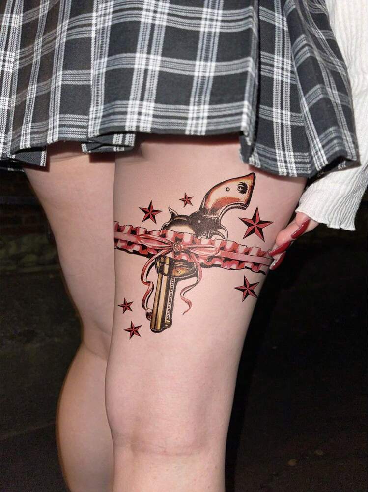 1 Sheet Big Size Body Art Temporary Tattoo Stickers For Women Or Men, Sexy  Sketch Style Gun Roses Pattern On Crotch Waist, Waterproof Fake Tattoo,  Lasts 2-5 Days, Covering Scars,Can Be Used