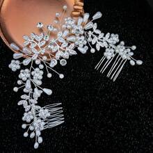 1 件女士新娘双面发梳，水钻和珍珠合金婚礼头饰适合婚礼、宴会、生日派对等场合 - 彩色 - 查看 10