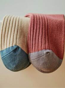 5 Pairs Solid Color Patchwork Minimalist Knee-High Socks, Casual Daily Wear