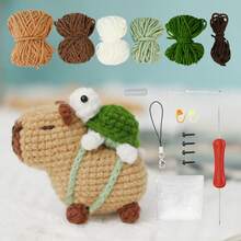 Capybara Crochet Kit, Cute Animal Crochet Kit Set, Christmas Gift, Crochet Kit For Beginners, Crochet Kit For Craft Lovers, Crochet Kit For Adults, DIY Crochet Kit Capybara And Tortoise, Hand Knitted Animal Creation Set (Tool Accessories With Random Colors)