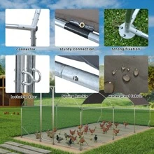 Large Metal Chicken Coop With Run, 19.7x9.8x6.6ft, Walkin Poultry Cage For Yard With Waterproof Cover, Dome Roof Large Poultry Cage For Hen House, Duck And Rabbit, Silver - 銀色 - 查看 4