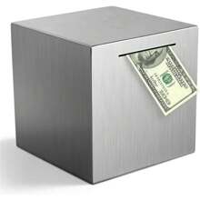 1pc 4.72 Inch Blue Stainless Steel Piggy Bank - Secure Budgeting And Saving Solution With Break-To-Access Design - Office Storage Supplies For Adults