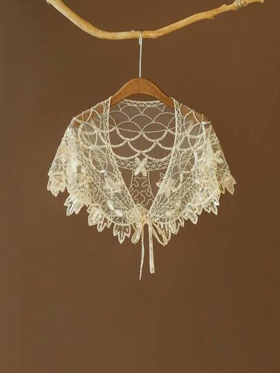 20 世纪 20 年代透明蕾丝披肩优雅复古闪亮串珠亮片斗篷波西米亚风晚装女式连衣裙外套披肩