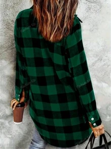 Plus Size Women's Plaid Button Pocket Long Sleeve Casual Shirt
