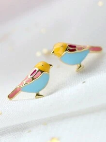 2pcs Colorful Enamel Cute Little Bird Drop Earrings, Refreshing Design High-End Earrings For Women