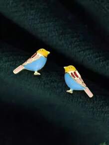 2pcs Colorful Enamel Cute Little Bird Drop Earrings, Refreshing Design High-End Earrings For Women