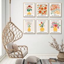 6pcs Flower Market Poster Print Floral Art Home Decor Canvas Wall Art Decor Abstract Minimalist Pictures Aesthetic Vase Art For Living Room Bedroom Decoration Frameless - Multicolor - View 5