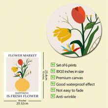 6pcs Flower Market Poster Print Floral Art Home Decor Canvas Wall Art Decor Abstract Minimalist Pictures Aesthetic Vase Art For Living Room Bedroom Decoration Frameless - Multicolor - View 2