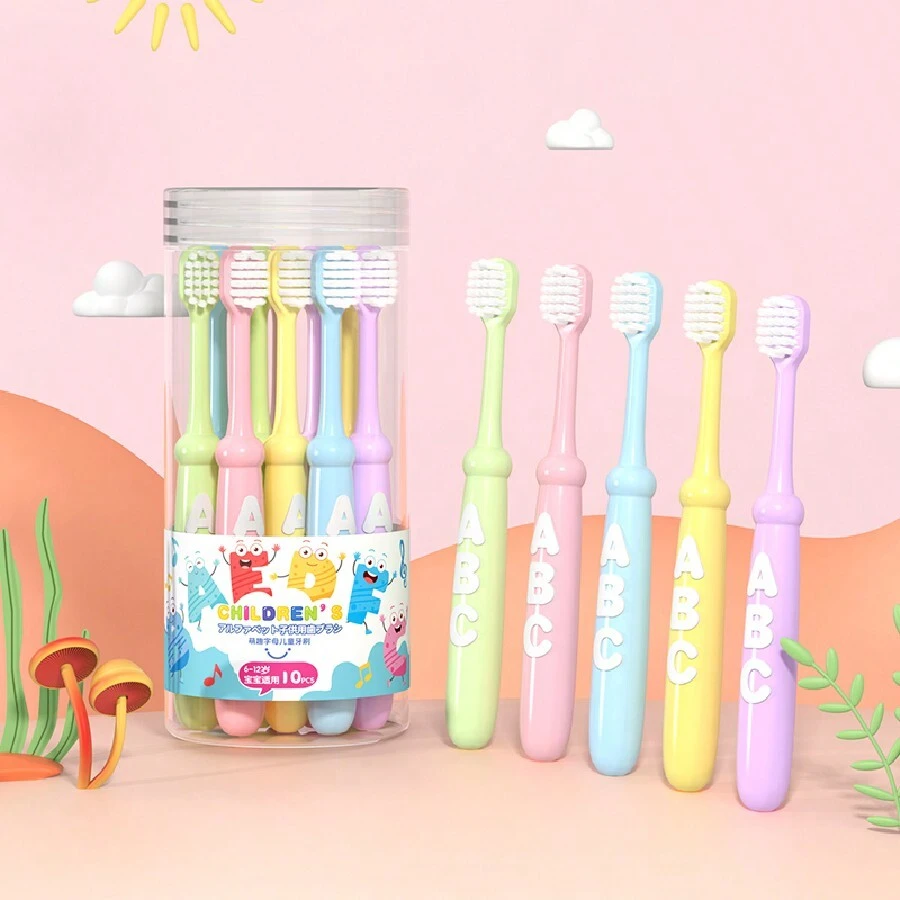Set de 10 cepillos de dientes para niños con diseño de letras adorables, cerdas suaves, limpieza efectiva, promueven el desarrollo dental saludable, paquete familiar, excelente regalo para niños en Halloween y Navidad - Multicolor - Ver 1