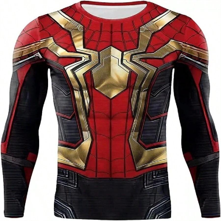 Boyfriend Style Men's T-Shirts Spider Superhero Compression Tights Long Sleeve Tops Tee Gym T- Shirt For Sport Exercise Cosplay - Golden Spider - View 1