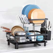GROWSUN-2 Tier Dish Drying Rack Dish Racks For Kitchen Counter Metal Dish Drainers With Knife Cup Utensil Holder - Deep Black - View 4