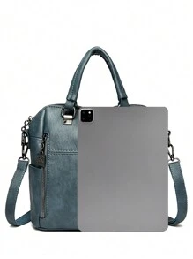 大容量软皮女士单肩斜挎包时尚女士手提包多功能软皮背包 - 藍色 - 查看 9