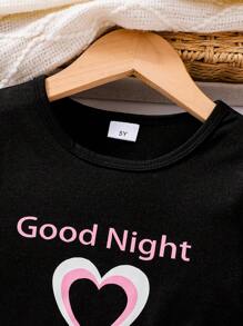 Girls' Comfort Heart Print Sweater Top + Plaid Long Pants, Spring/Autumn