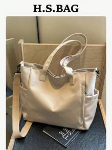 Simple Multi-Pocket Large Capacity Casual Tote Bag For Women, Commuter Friendly, Versatile, Lightweight Foldable With Zipper Closure, Suitable For Daily Use, Work, School, College Style, Tote Bags For Students, Multiple Compartments, Perfect For Beach, School, Work & Daily Use - Beige - View 8