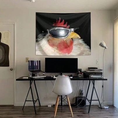 1pc Funny Chick Wearing Sunglasses Pattern Tapestry, Polyester Fabric Wall Hanging Decor For Living Room, Bedroom, Office, Home Decoration, Party, Rectangular Kitchen Wall Hanging Cloth With Draping Effect, Comes With 3 Wall Nails And 2 Clips, Wall Tapestry