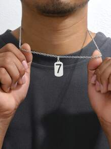 1 Pc Number Necklace For Boy Silver Athletes Number Chain Stainless Steel Charm Pendant Personalized Sports Jewelry For Men Basketball Baseball Football - Silver - View 5