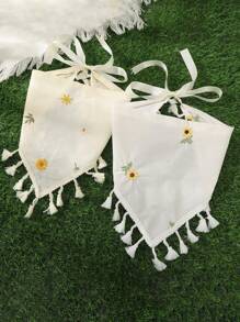 1pc Fashionable Floral Print Tassel Tie Triangle Scarf (Flower Position Random) - Multicolor - View 2