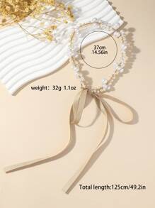 1pc European & American Fashion Faux Pearl, Glass Beads, Copper Wire Handmade Knotted Pearl Satin Ribbon Headband, Women Accessory, Daily/Festival Gift - White - View 8