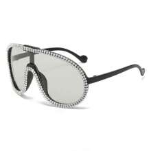 Rhinestone Aviator Sunglasses Oversized Curved UV Lenses, Glamorous Y2K Inspired Frame With Crystal Accents, Women's Luxury Fashion Glasses For Women's Festival-Ready Fits, Night Out, Celebrations, Live Music Looks And Lookbook Sessions - Trong sáng - Xem 2