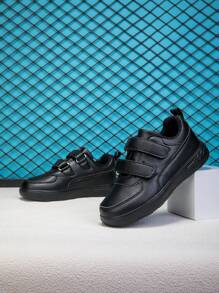 1 双儿童休闲 PU 皮革运动鞋，时尚百搭系带运动鞋，适合年龄较大的幼儿和青少年 - 黑色 - 查看 4