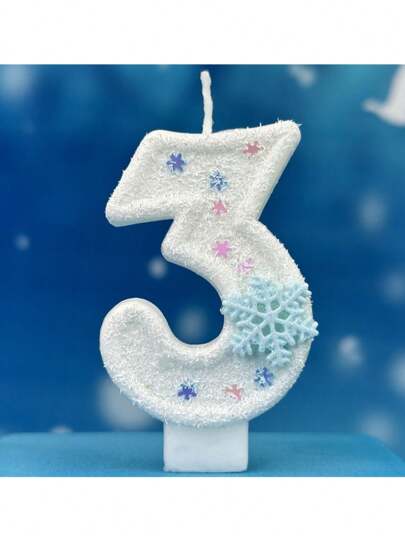 0-9 白色雪花生日蜡烛，蓝色雪花闪光数字蜡烛，适合生日派对蛋糕装饰，适合冰雪主题蛋糕装饰，手工DIY蛋糕装饰