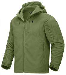 Cotrasen Men's Casual Hooded Multi-Pocket Fleece Jacket Winter Windproof Warm Jacket Coat - Army Green - View 2