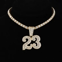 2pcs Iced Out Number 23 Pendant Necklace - 13mm Cuban Link Chain With AAA+ Rhinestones, Hip Hop Bling Jewelry For Men And Women