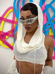 Women's Fashion Hooded Sleeveless Cropped Solid Color Knitted Sweater, European And American Style, Spring/Autumn - White - View 2