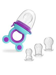 4 Stücke Baby Kleinkind Obst und Gemüse mit Griffen, perfekter Fütter-Ergänzungsnahrungsmittel-Halter mit 3 verschiedenen Größen an Saugeraufsätzen, cartoon Froschform Zahndurchbrecher