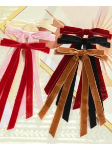 1/6 Packs Velvet Bow Hair Clip Ribbon Accessories Ponytail Stand Hair Knot Ladies Autumn And Winter Warm Suede Material Suitable For Daily Party And Travel Wear, Valentine's Day Fashion Colors Cute Claw Clips Hair Slide Hair Barrettes