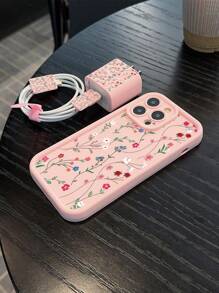 Vine-Themed Bamboo Soap Case Compatible With IPhone + Charging Cable Protector - Multicolor - View 4