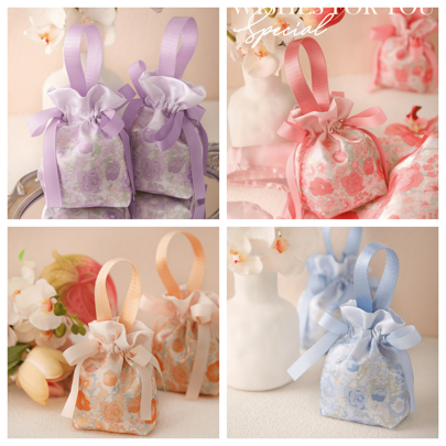 10pcs/Pack Floral Non-Woven Gift Bags, High-Quality Satin Drawstring Pouches, Suitable For Wedding, Valentine's Day, Business Banquet, Party, Birthday Decoration