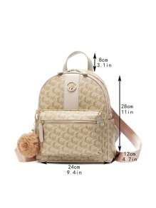 New Printed Backpack, Korean Style Casual Large Capacity Simple Elegant Ladies Backpack - Khaki - View 3
