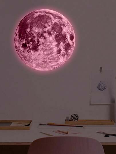1 Piece, Luminous Moon Red, Luminous Moon Wall Sticker In The Dark, Luminous PVC Cartoon Sticker, Used For Children's Room Decoration Luminous Moon Decoration Sticker,Stickers,Wall Decal, Vinyl Decal For Home Decorations,Spring Decoration Items Refresh Your Home,Rama Decoration Stickers