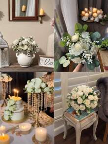 8 Bundles Silk Artificial Peonies Flowers Faux Peony Bouquet Fake Peonies Artificial Flowers Bouquets For Vase Floral Arrangements Wedding Home Table Decoration (White,Pink) - 8 Bunches White - 查看 8