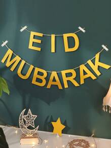 1 set Eid Mubarak lettres dorées Décorations suspendues pour le Ramadan Décor mural de fête - Multicolore - Voir 2