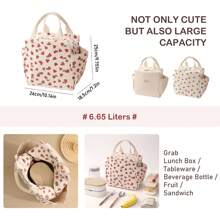 Baglemon Cute Love Printing Design Corduroy Insulated Lunch Bag With Large Capacity Bilateral Bag With Zipper, Bags For Ladies