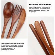 24pcs/Set Wooden Cutlery Set, Handmade Wooden Cutlery Set, Natural Nanmu Cutlery With Smooth Surface Easy To Clean, Natural Cutlery For Eating, Salad Cutlery, Camping Portable Cutlery, Kitchen Utensils - 24 cái - Xem 6