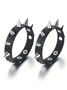 1pc/2pcs Black PU Leather Punk Goth Style Spiked Buckle Bracelet, Unisex Gothic Punk Cosplay Wristband, Adjustable Rockstar Party Gift Accessory Jewelry, Role Play Nightclub Gift, Father's Day Gift, Suitable For All Seasons, Halloween