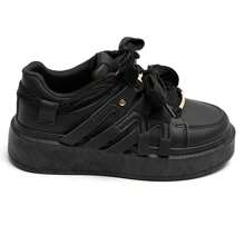 Flat Sneakers With Decorative Laces And Strap - Black - View 2