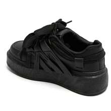 Flat Sneakers With Decorative Laces And Strap - Black - View 3