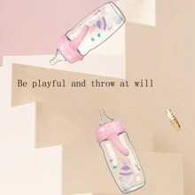 1pc 330ml/11OZ Baby Bottle With Handle, Wide Neck PP Milk Bottle With Straw, Anti-Spill, Pink, Maternity & Infant Supplies - Multicolor - View 9