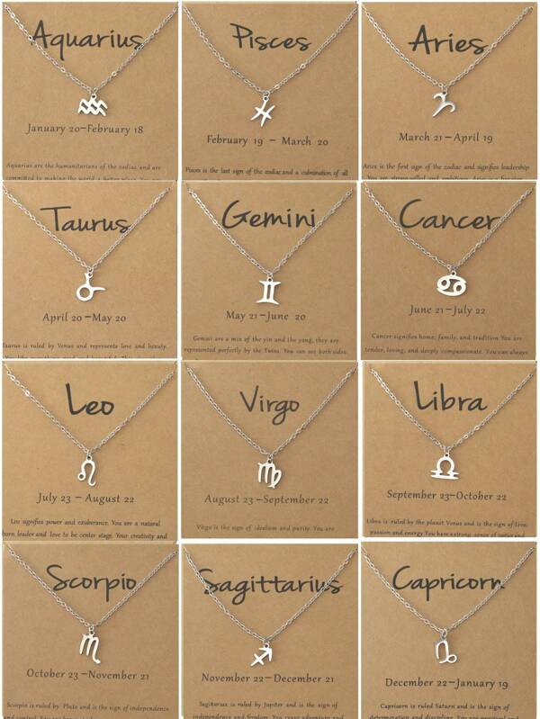 1pc Stainless Steel Zodiac Symbol Pendant Collarbone Chain Necklace