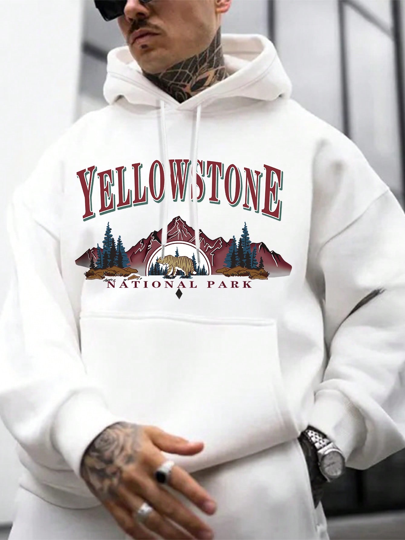 Men's Casual Slogan Print Thermal Lined Hoodie, Autumn/Winter