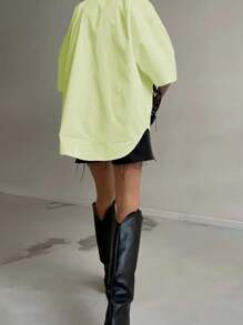 Women's Fashion Spring Summer Autumn Solid Button Up Shirt - Fluorescent Green - View 5