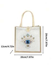 Evil Eye Pattern Storage Bag, Linen Tote Bag, Teacher's Day Gift Bag, Gift For Teachers, Portable Shopping Bag, Lightweight Foldable Storage Bag, Simple Shopping Bag, Nurse, Doctor, Teacher Gratitude Storage Bag, For Teachers, For Mother Gifts, Personal Travel Cosmetics, Shopping Bags, Large Capacity Storage