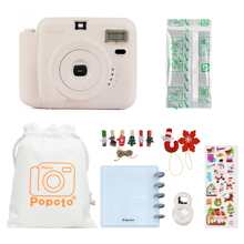 Popoto Instant Camera Holiday Set, For Instant Mini Films, With Cloth Bag, Stickers, Album And More Accessory Set, For Holiday Gift/ Outdoor/Party/Girlfriend White, Pink Optional (Not Include Battery)