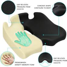 Memory Seat Cushion For Office Chair Sciatica & Back Pain Relief Memory Foam Firm Coccyx Pad For Car, Wheelchair, Gaming Chair And Desk Chair - Black - View 6