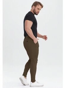 ALLELMS Men's Slim Fit Wrinkle-Resistant Stretch Cotton Twill Dress Pants - Coffee Brown - View 4